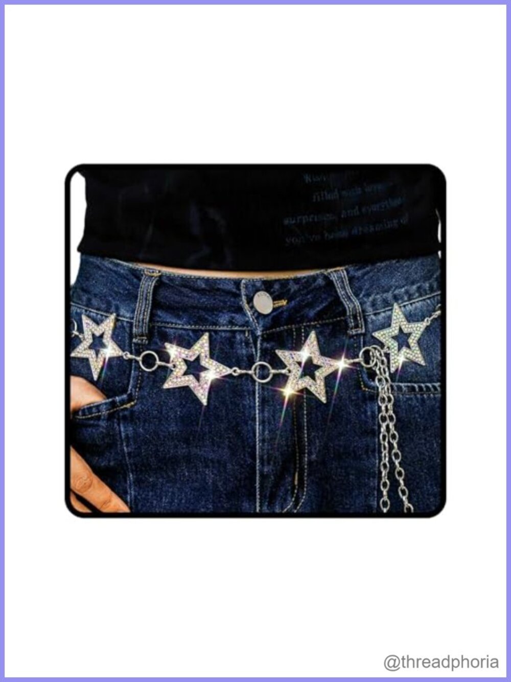 Sparkly Rhinestone Star Chain Belt Adjustable Waist Jewelry for Women